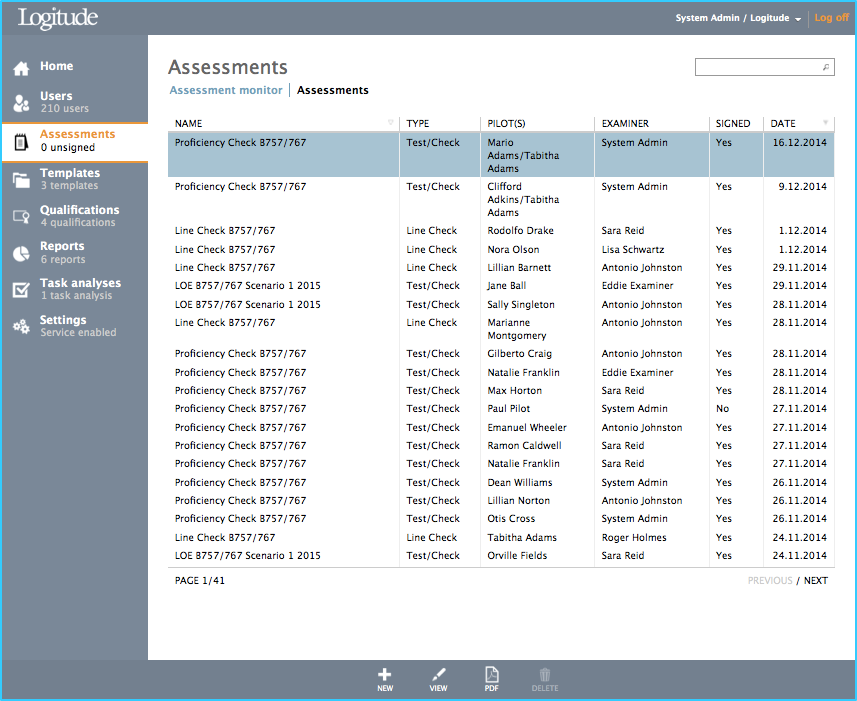 Assessments tab