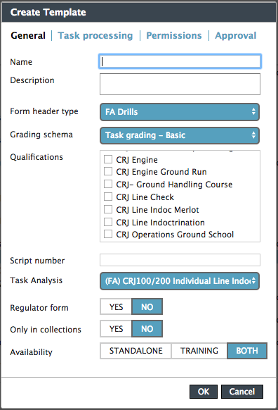 Create Template dialog