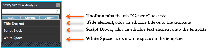 Template Editor Toolbox tab Generic