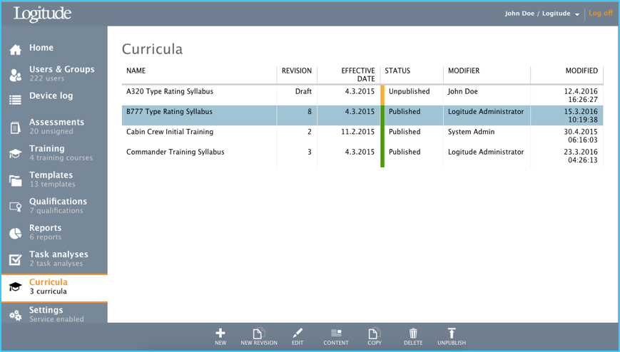 Curricula menu