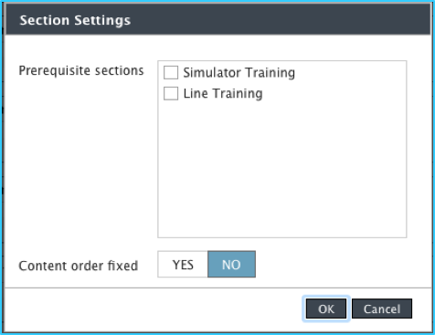 Curriculum section settings