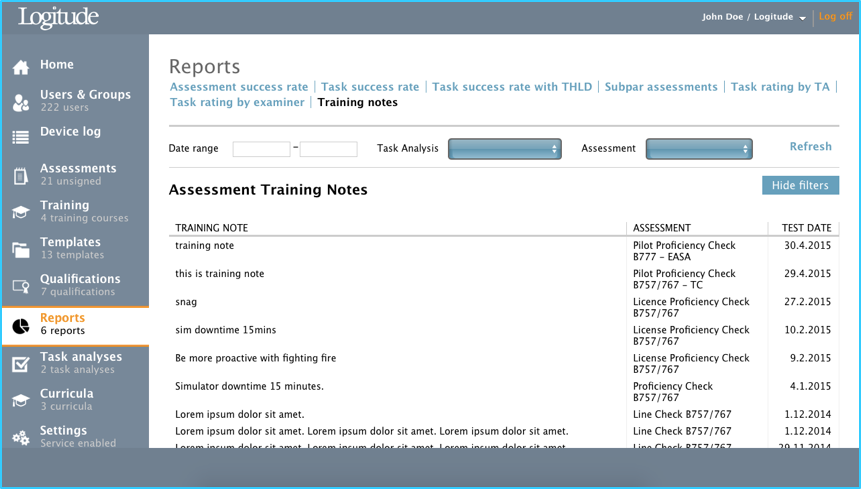 Training notes