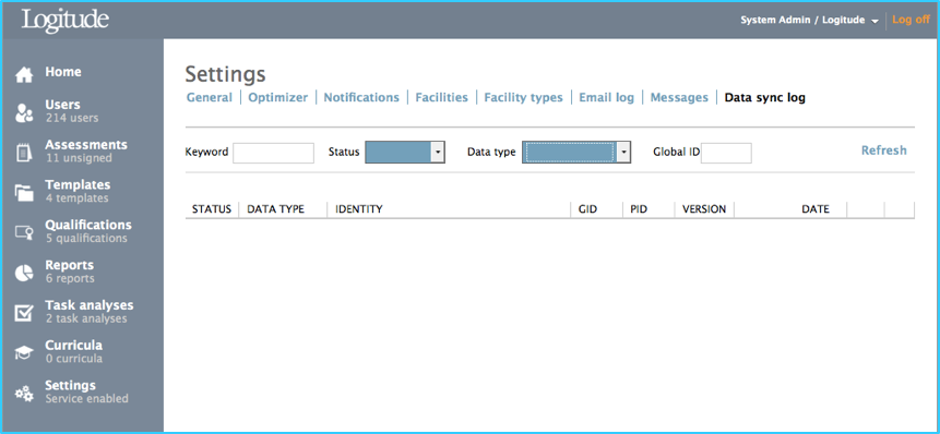 Data sync log tab