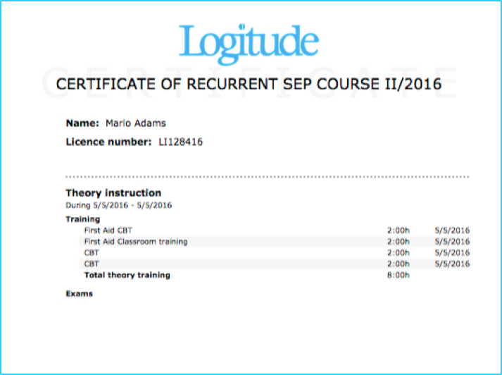 Exporting trainee certificate