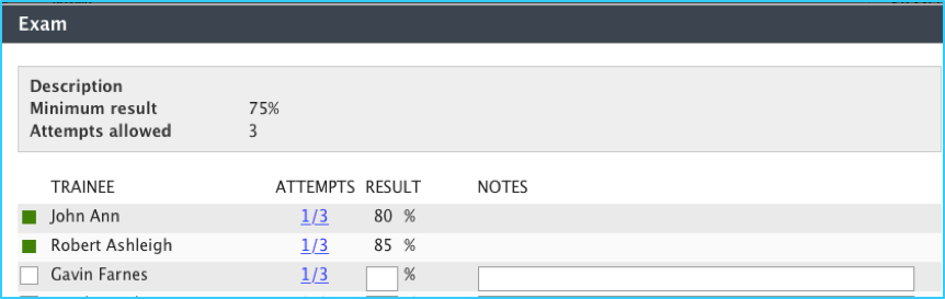 Updating exam training