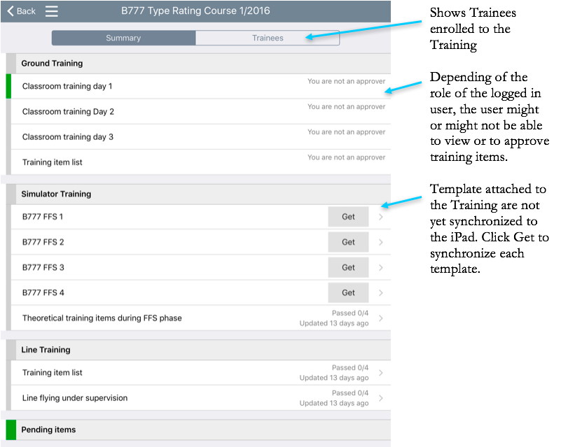 Training summary view